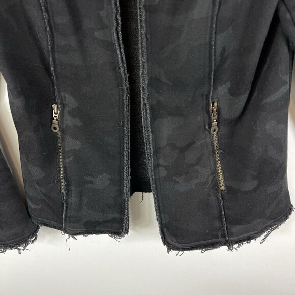 Drew Cotton Raw Edge Soft‎ Muted Camo Open Fitted Jacket EUC Black Grey XS - Picture 4 of 6